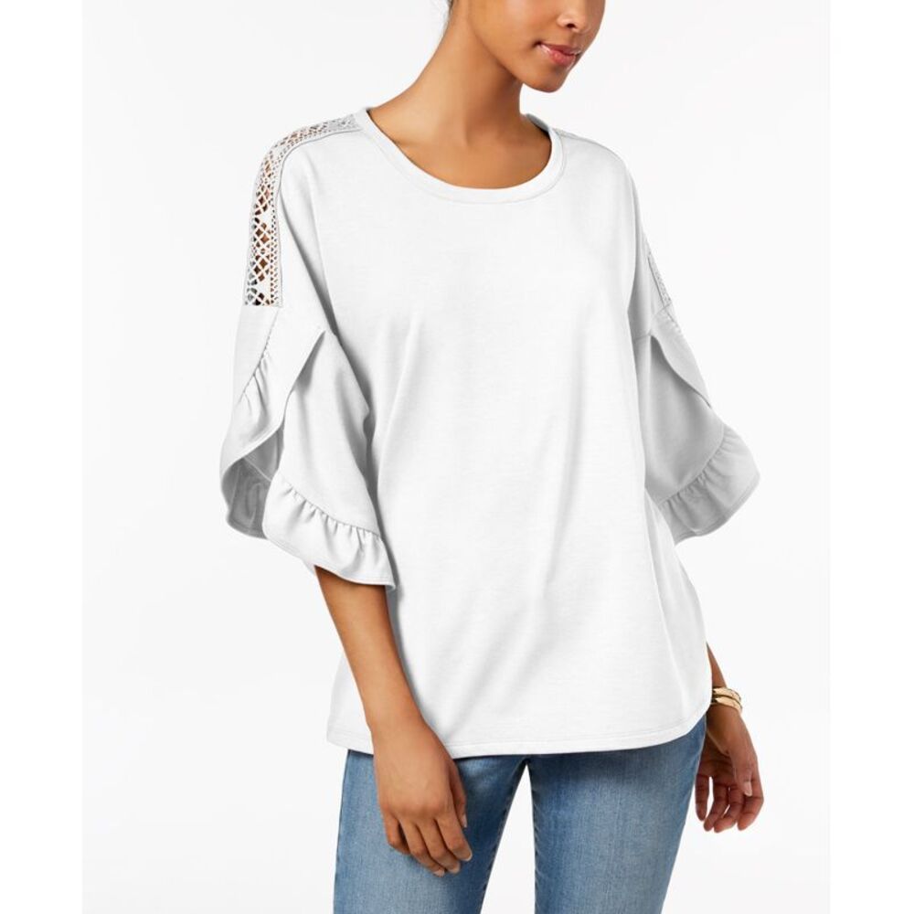 Style & Co Ruffled Crochet Inset Sweatshirt